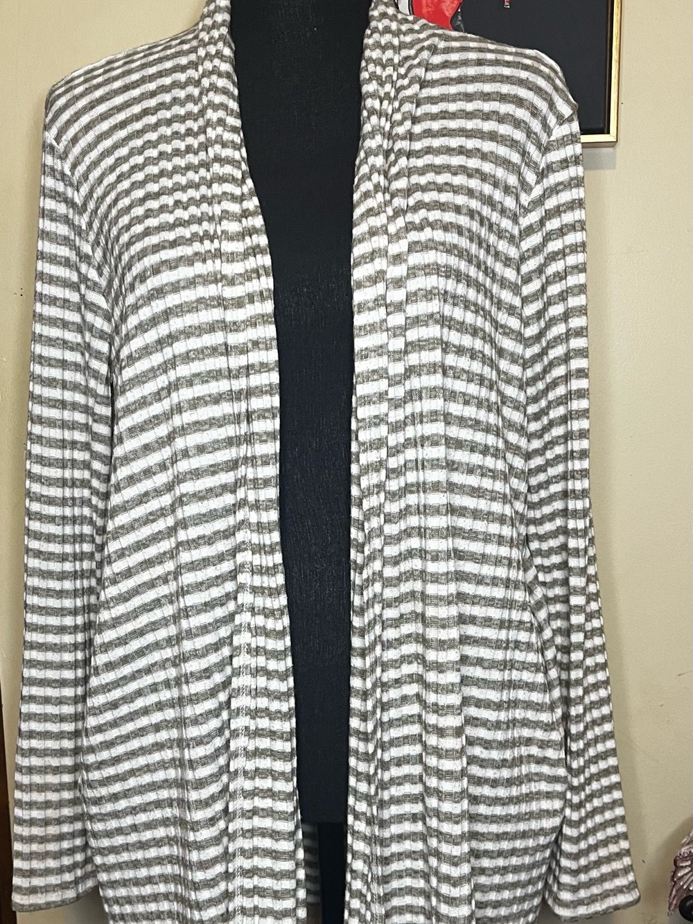 Soft brown and White Striped Open-Front Women’s Cardigan